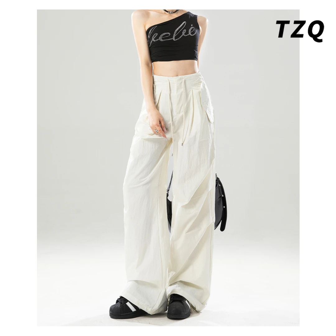 奶杏色美式束脚工装休闲裤女2025新款宽松百搭阔腿裤子TZQ2530117