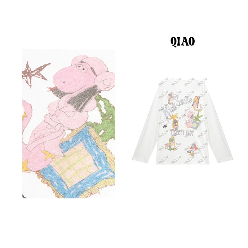 QXQT「多姿蛇蛇」【店主自制】荞荞莱赛尔亚麻可爱小蛇印花宽松长袖T