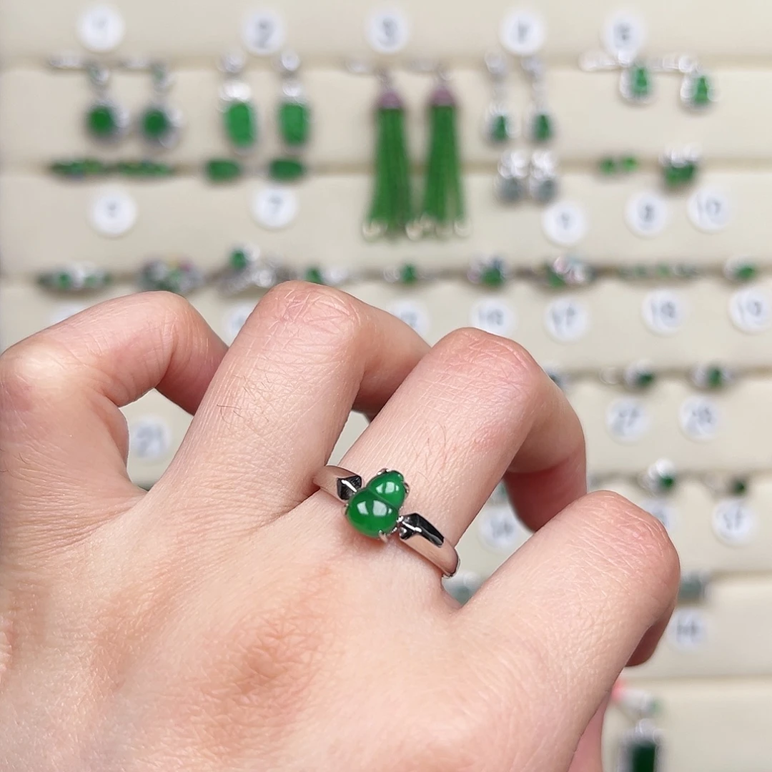 翡翠银S925镶嵌戒指天然