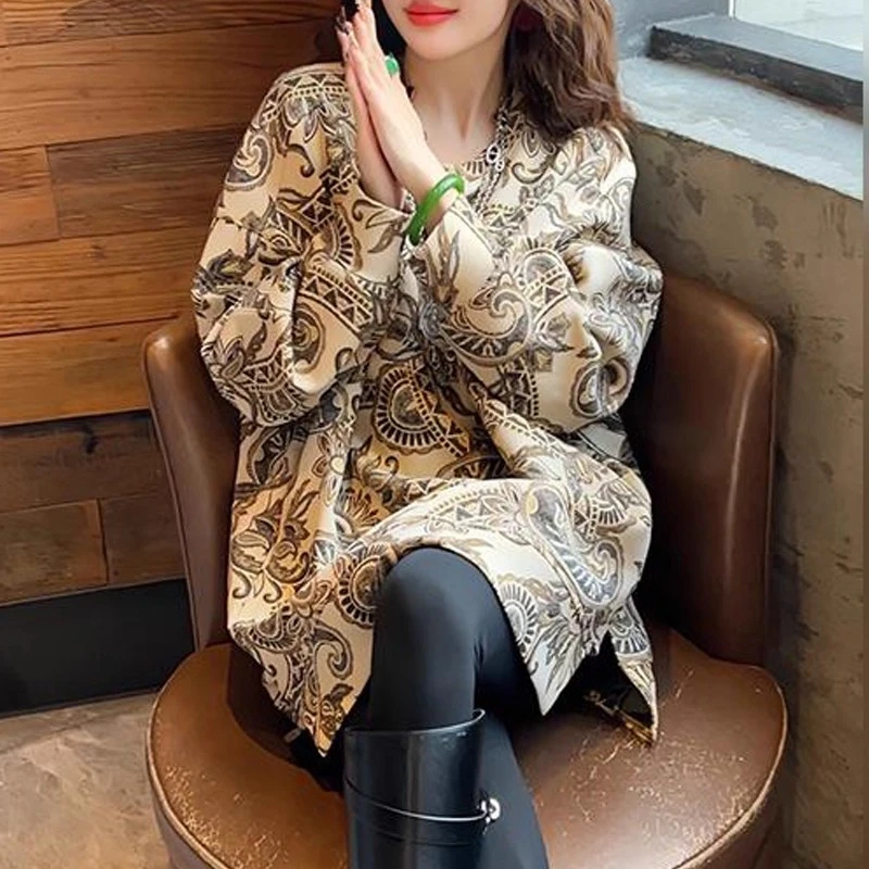冬季新款洋气显瘦长袖减龄风卫衣国风印花时尚休闲宽松减龄卫衣潮