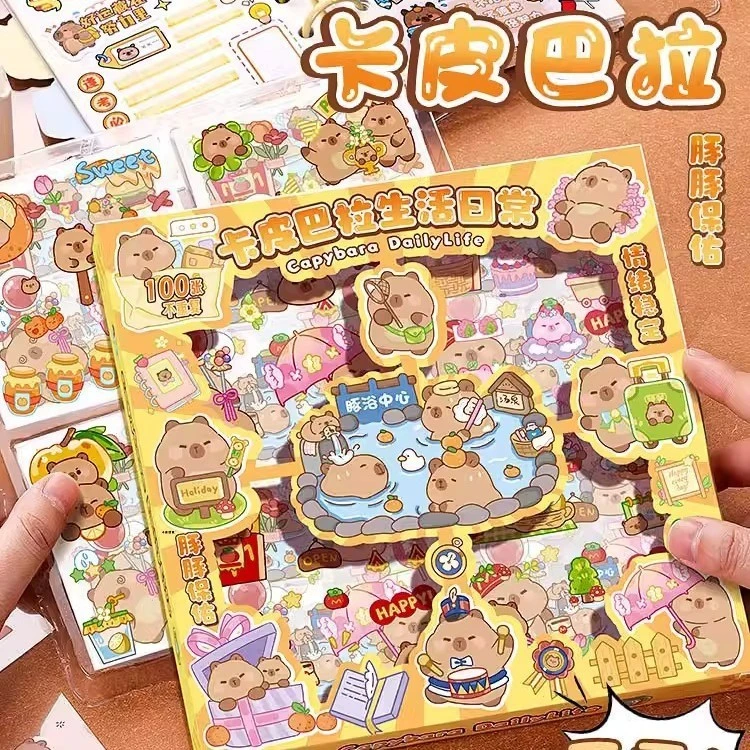 卡皮巴拉贴纸儿童咕卡防水贴画不重复水杯装饰水豚小图案周边文具