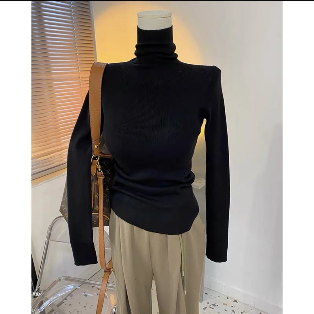 2024冬季新款法式高领针织衫高级感气质内搭打底