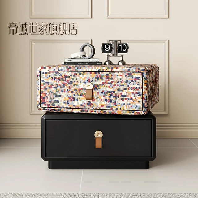 2025爆款轻奢高级感意式极简皮质马赛克彩色床头柜家用卧室储物柜