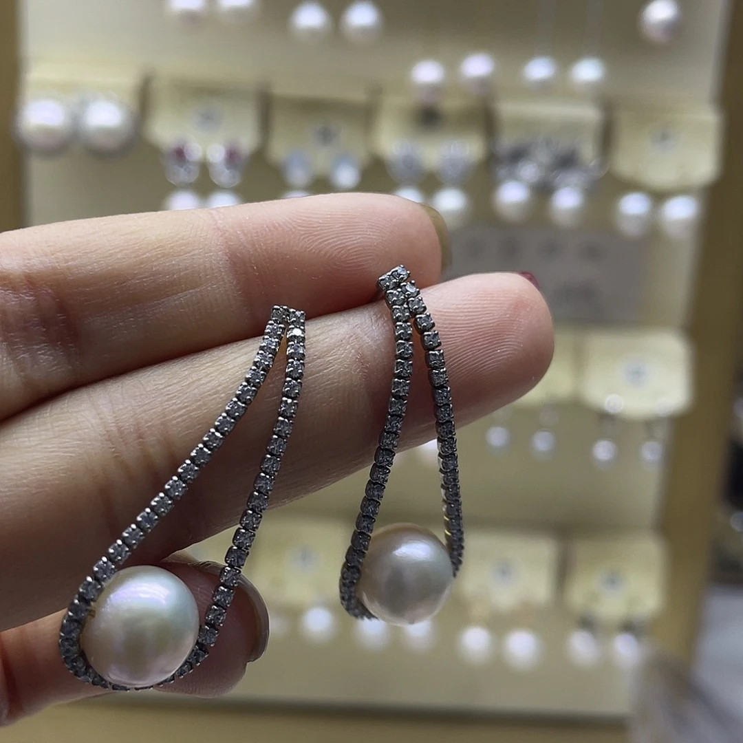 耳饰银S925镶嵌淡水珍珠
