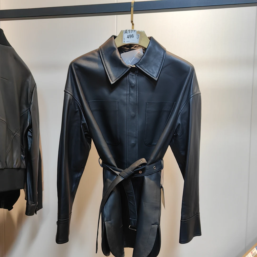 经典复古中长款皮衣外套（A496）