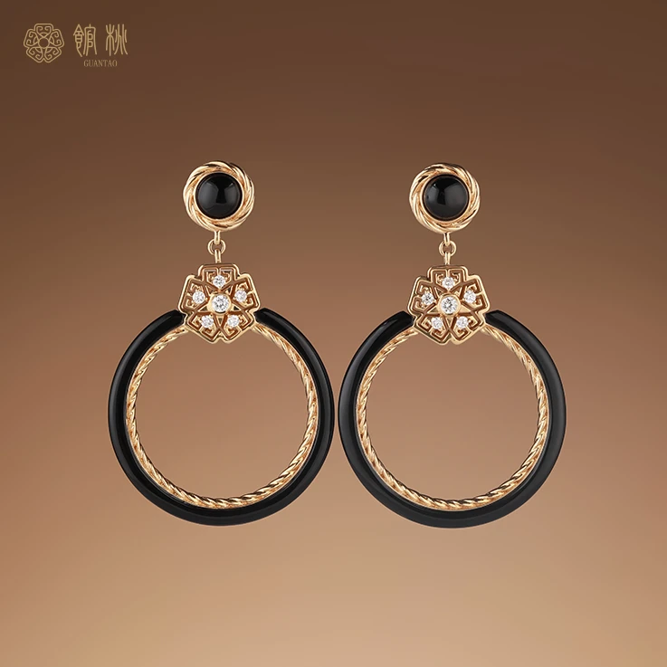 【扣】18K金玛瑙耳坠