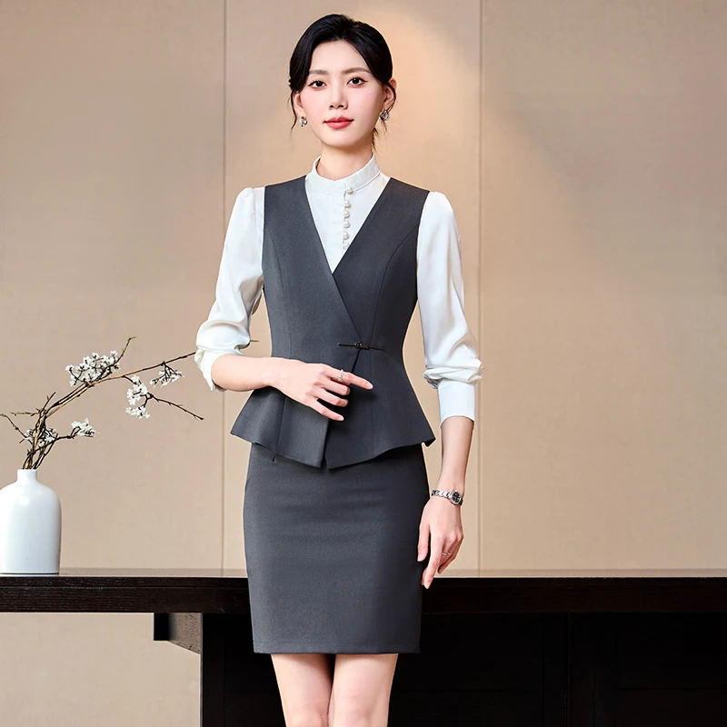 【马甲女裙套装】春秋正装职业装连衣裙西服服务员修身女神范气质