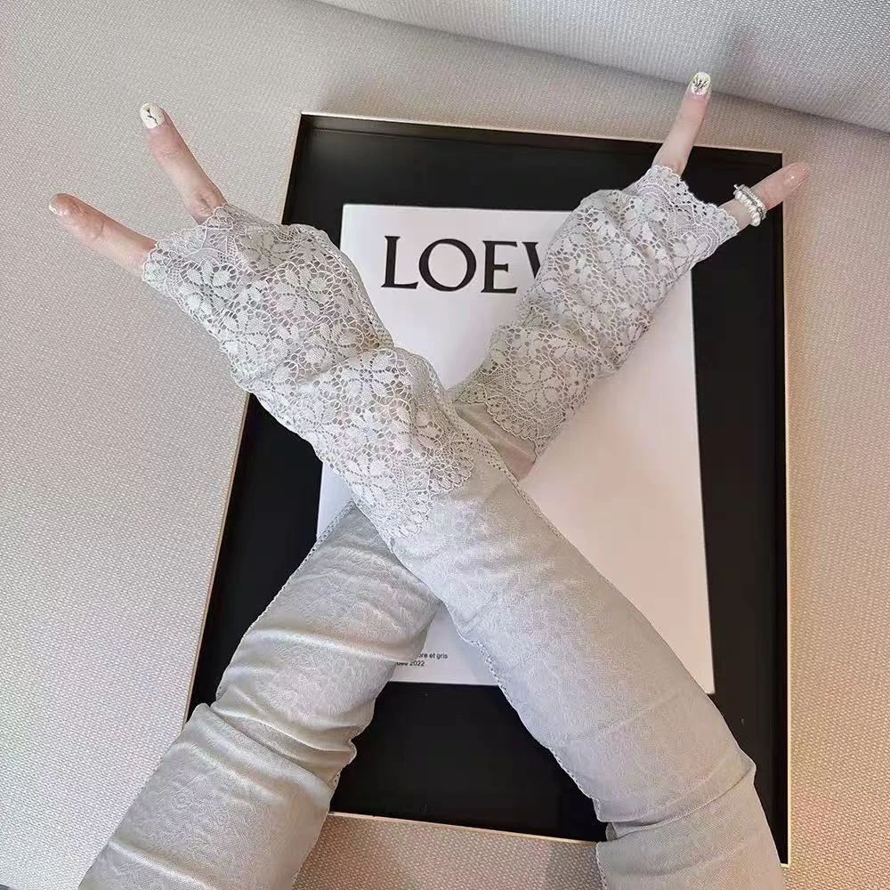 夏季蕾丝冰袖防晒女镂空花朵袖套护臂胳膊套薄款女骑行手臂套袖