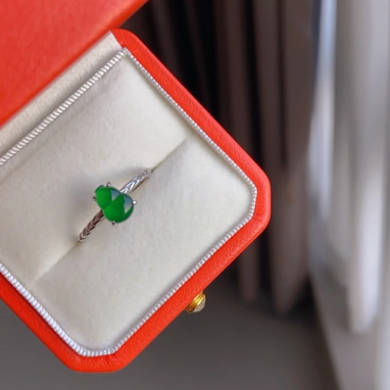 【元满】讨喜葫芦 冰阳绿翡翠葫芦 国标S925银镶嵌戒指 小清新可爱