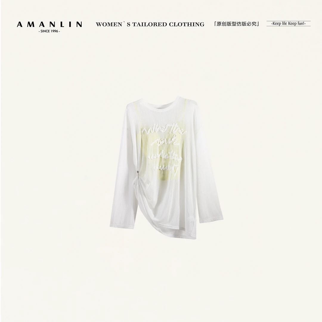 AMANLIN/阿谩琳欧若风字母珠片镂空刺绣宽松针织衫两件套F596965