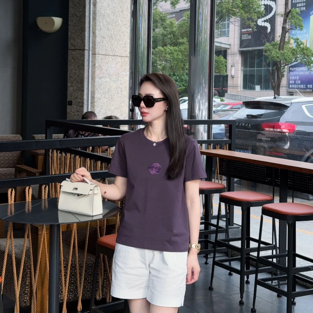 Chow&Fay -【山茶花】正肩刺绣纯棉短袖T恤