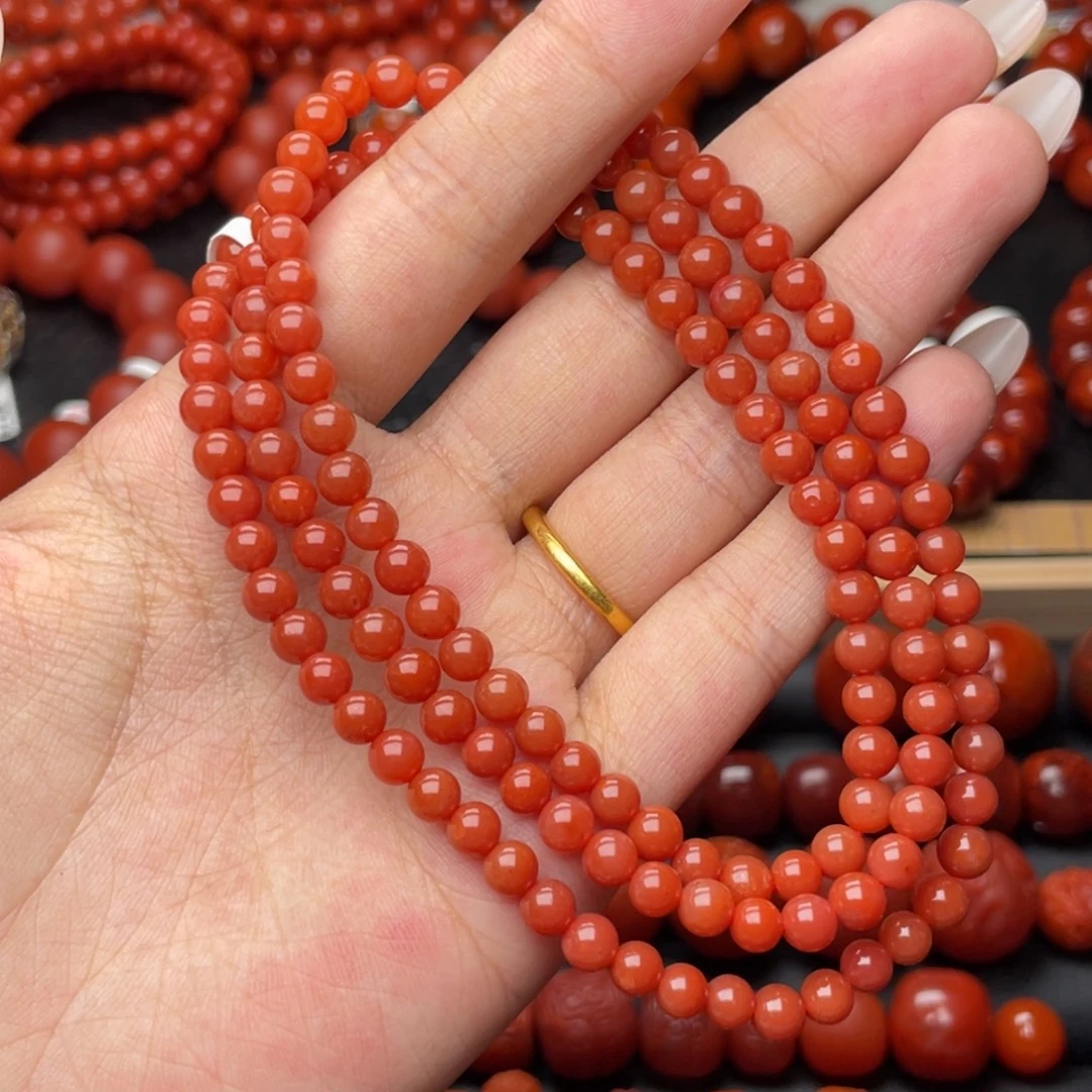 南红玛瑙未镶嵌手串Y5mm玉化料偏锦红长链