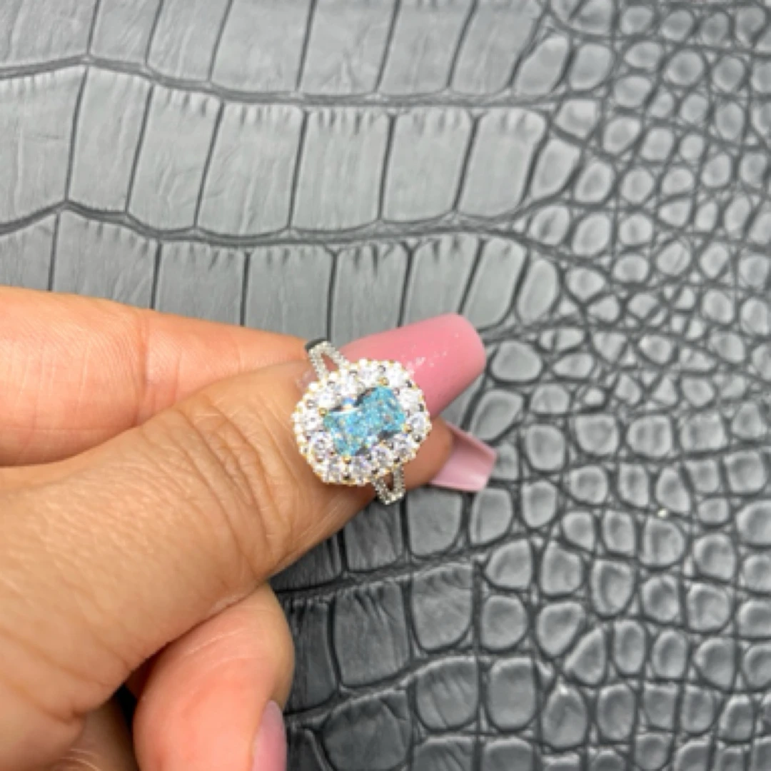 合成水晶轻奢海蓝色戒指活口19