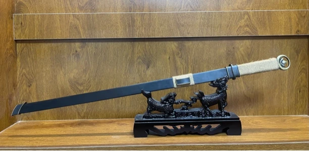 花纹钢 反曲刃 绕绳环首刀  未开刃