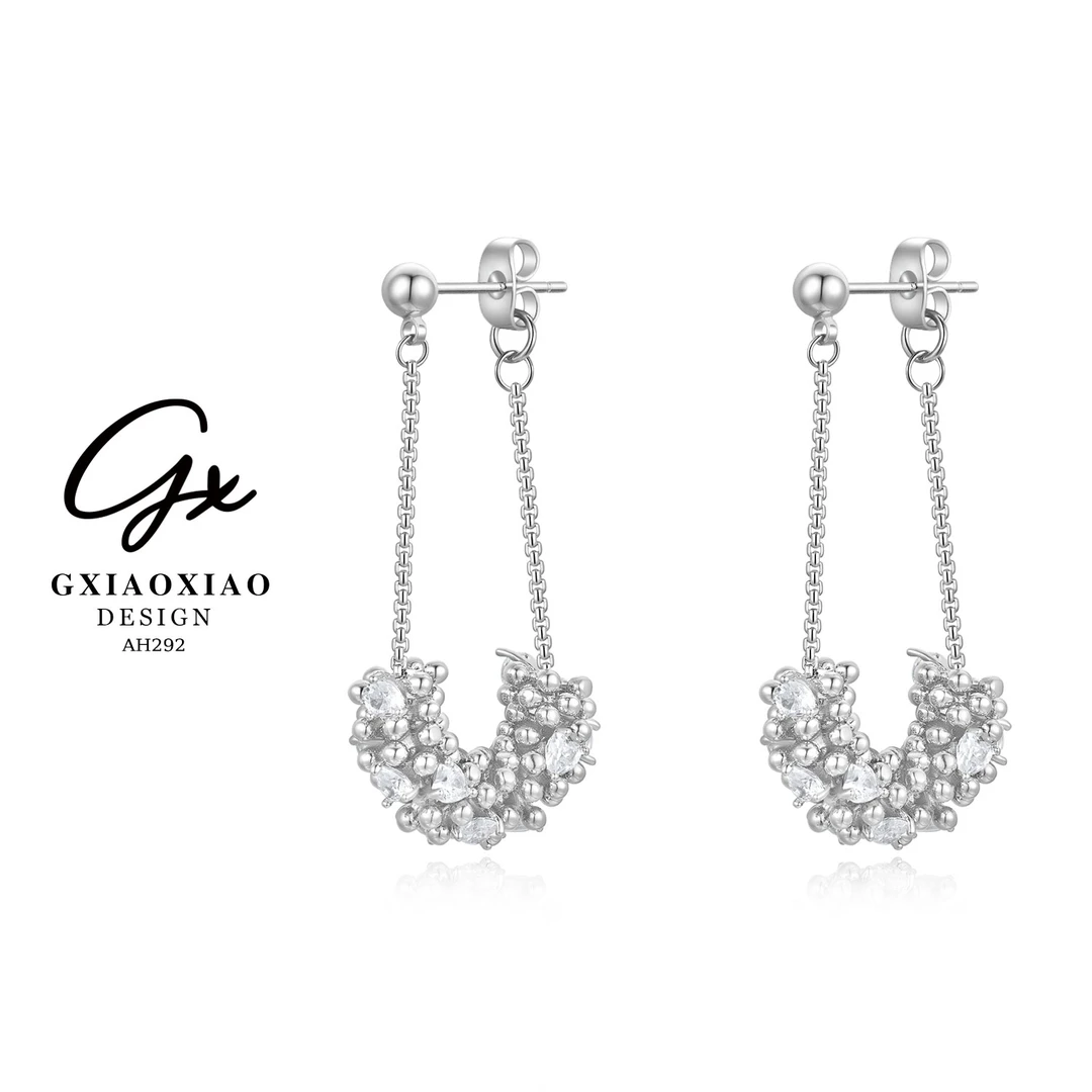 铜合金合成锆石耳饰 GXX【上弦月】高级感气质百搭麦穗感耳环 AH292