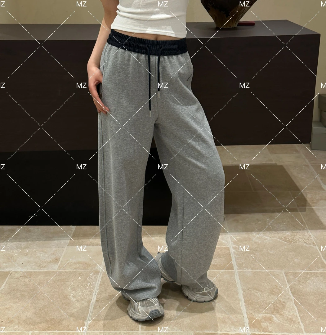 【格子家】2025春款松紧腰拼色抽绳休闲裤A704