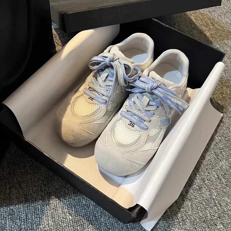 厚底网面德训鞋女ins潮2025春季新款小众设计感拼色休闲运动鞋子