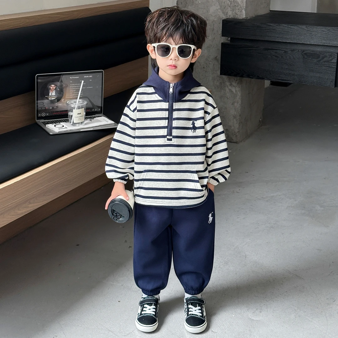 男童秋装卫衣套装2025新款秋季男孩条纹痞帅儿童装春秋宝宝衣服潮