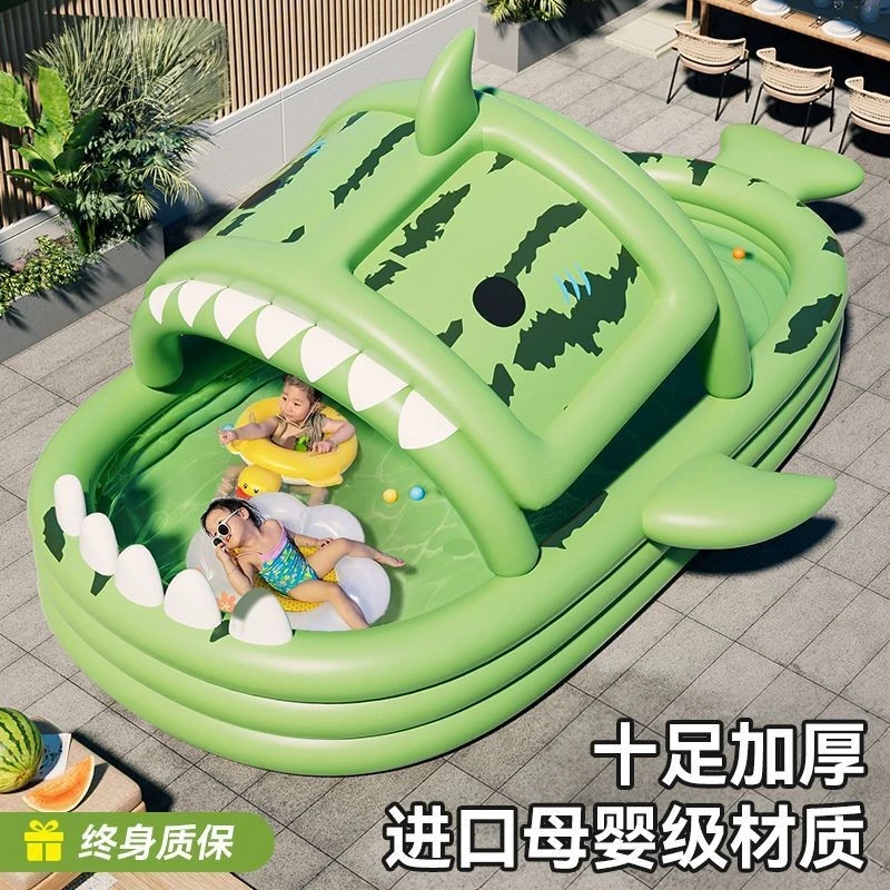 鲨鱼充气游泳池儿童家用泳池小孩玩水池户外大型成人戏水池