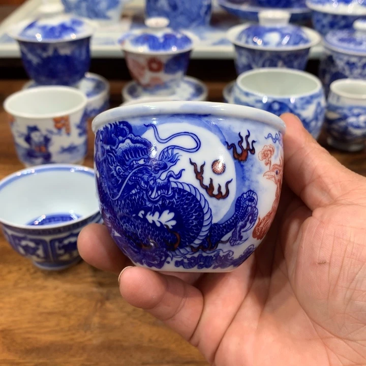 自成堂柴窑青花龙凤主人杯