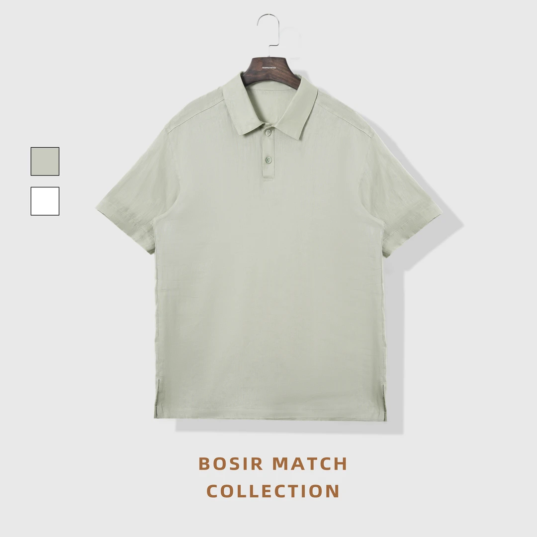 【天然空调】法国亚麻玉石扣老钱宽松休闲透气男士POLO衫BC4004