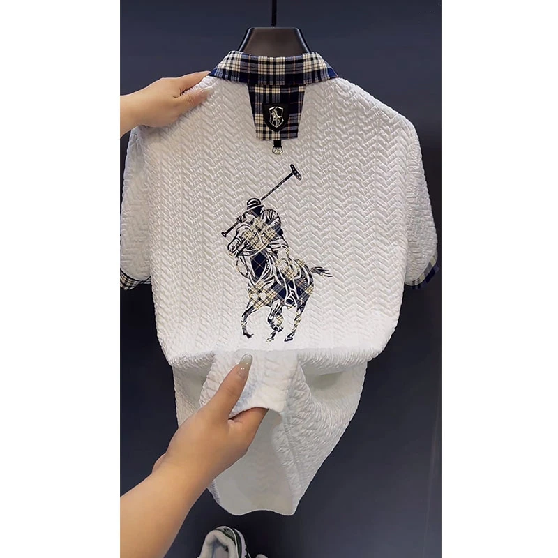 欧货轻奢高定大牌男装上衣2025夏季新款设计感刺绣白色短袖Polo衫