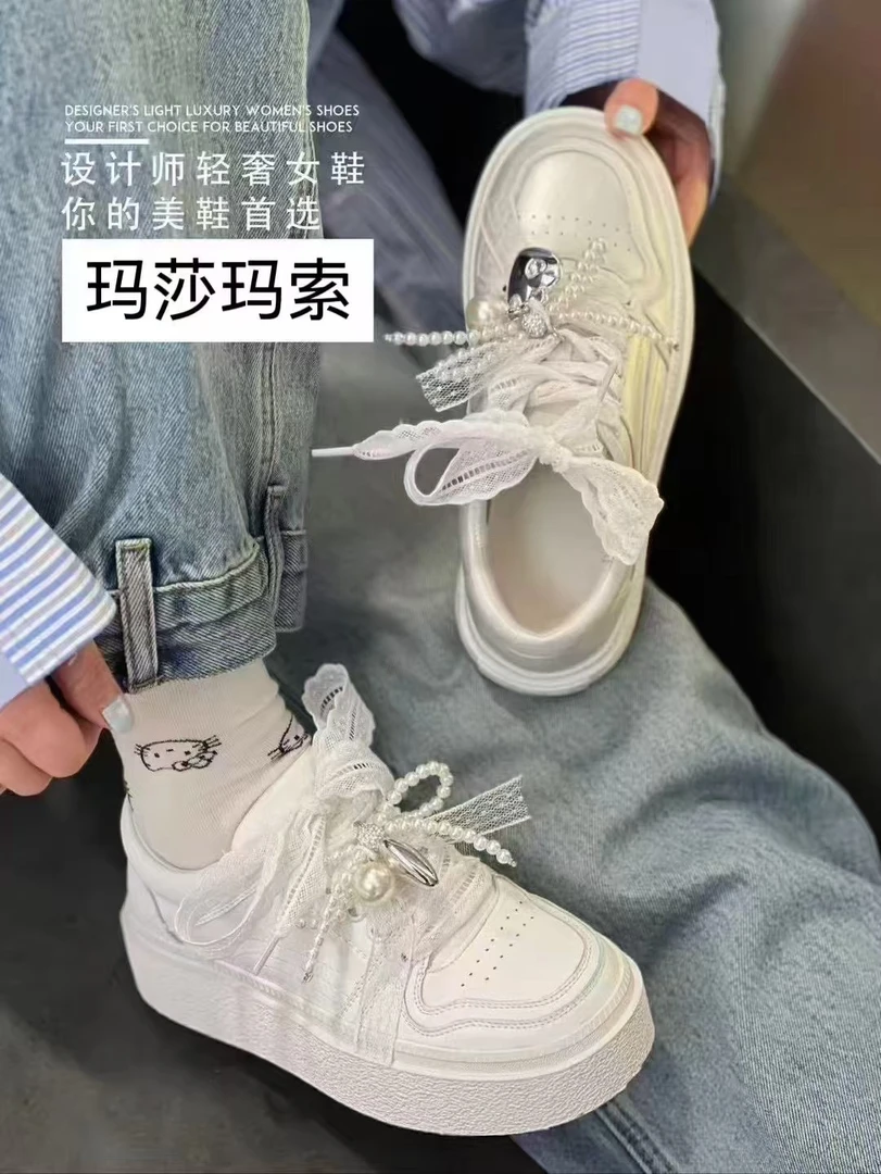 玛莎玛索女春季休闲风白色小板鞋
