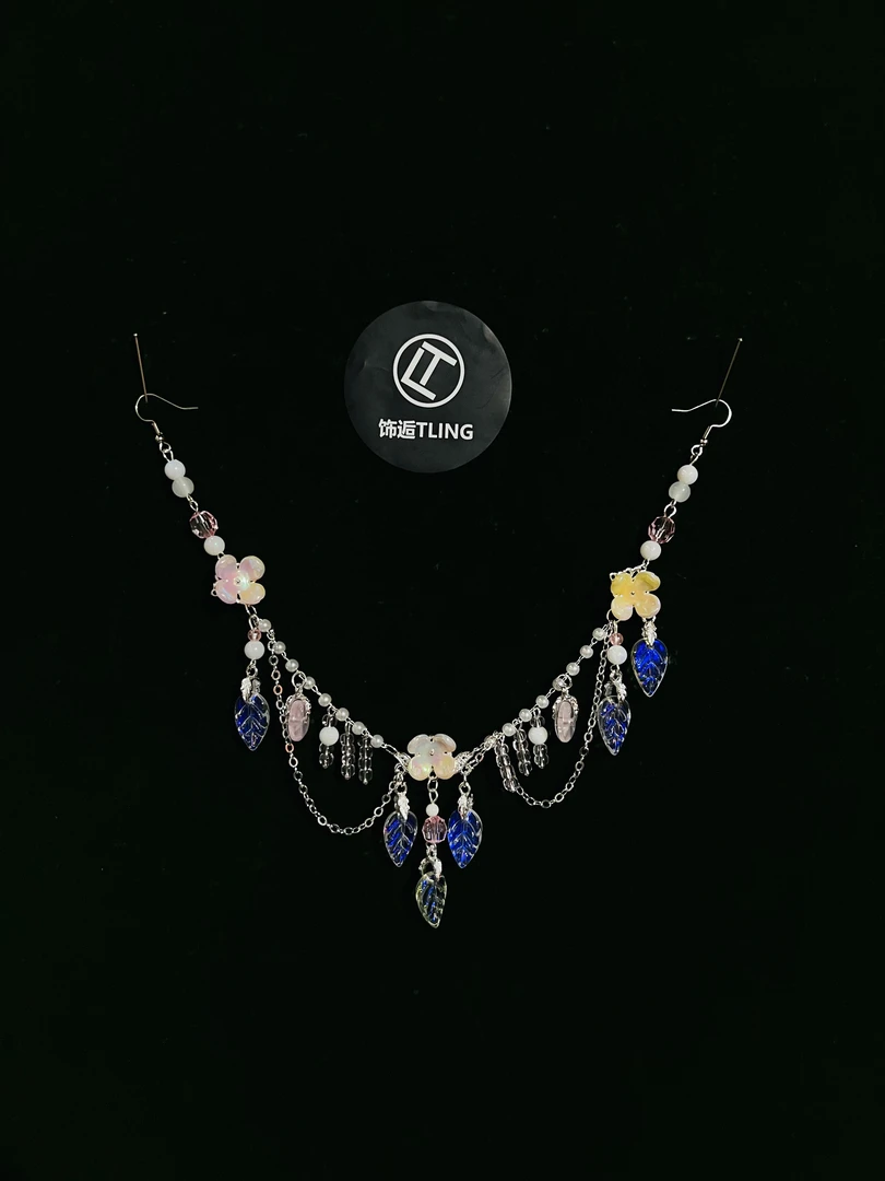 【桃落，额饰】饰逅原创粉色人鱼姬热缩琉璃仙气头饰发饰额饰