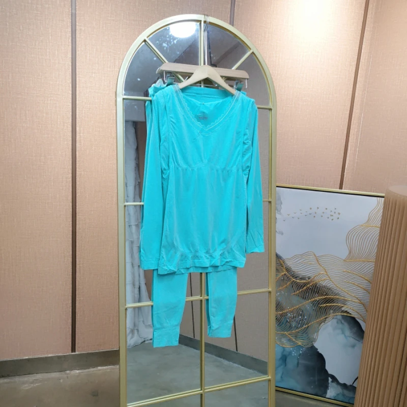 O282孕妇蓝色秋衣套装90-150