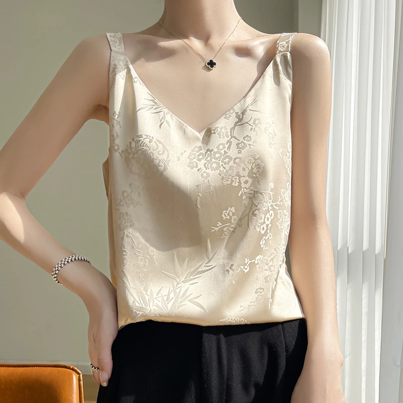 通勤轻职风宽松型吊带国风提花背心无袖吊带宽松内搭百搭外穿打底