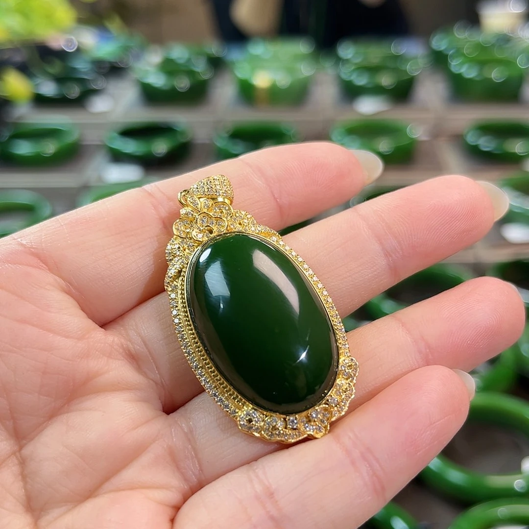 颈饰银S925镶嵌和田玉（碧玉）