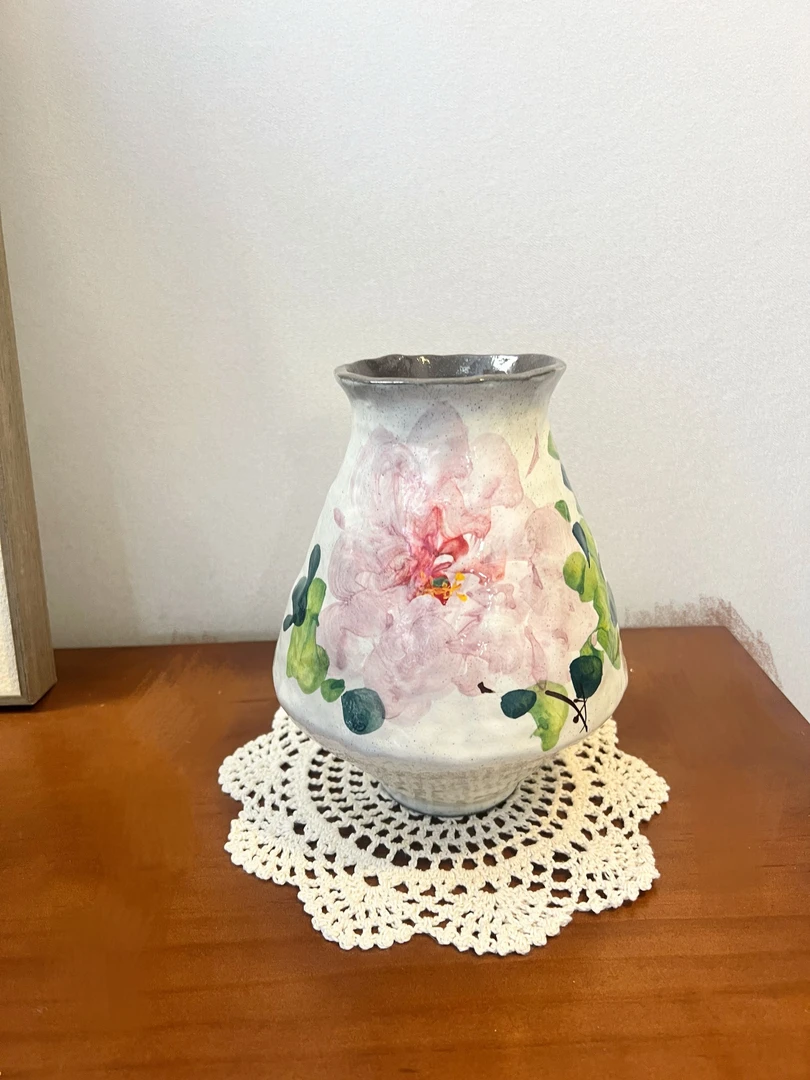 景德镇手工手绘五彩牡丹艺术感陶瓷花器