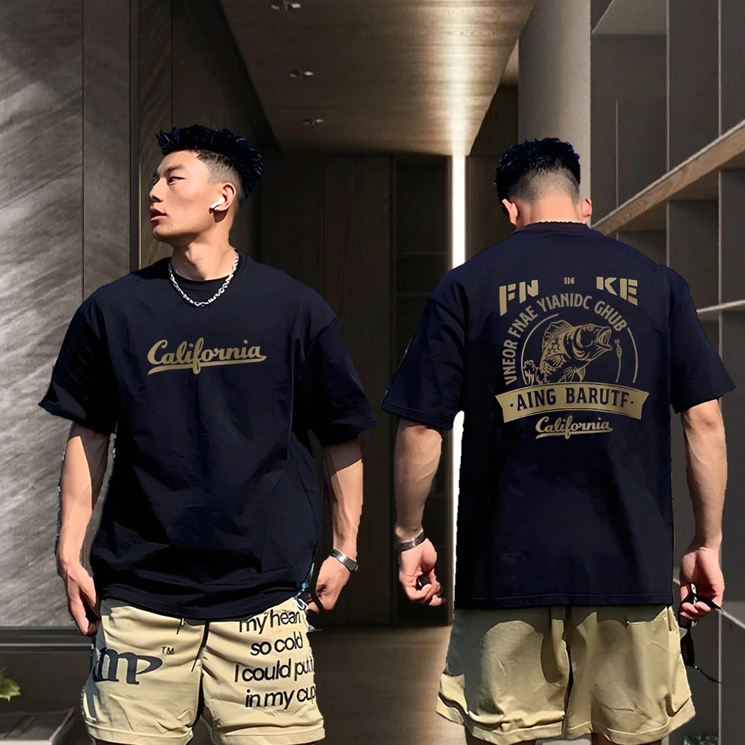 特大码300斤鱼纯棉短袖t恤男装夏季新款潮牌衣服重磅体恤圆领印花