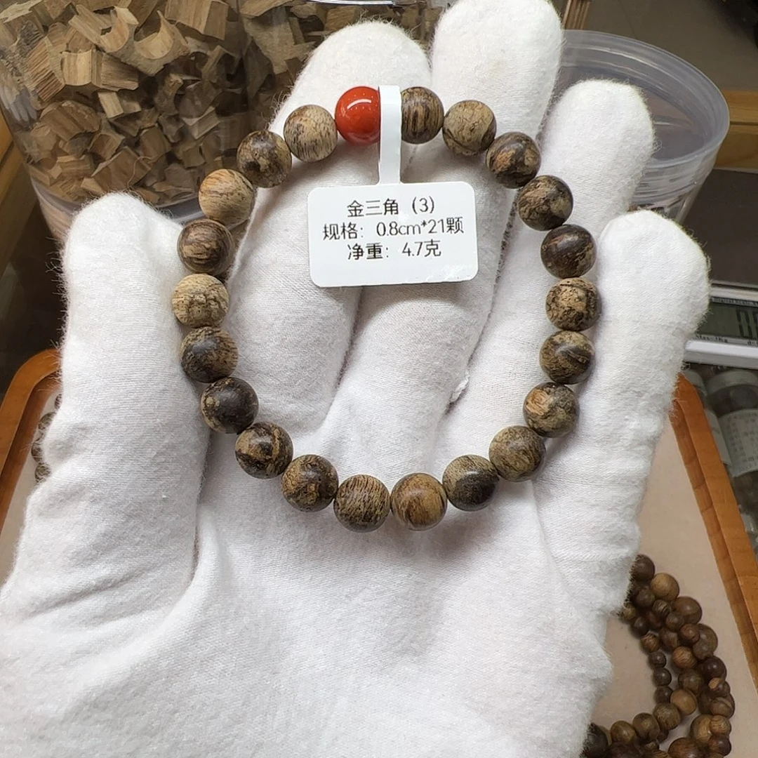 手串沉香天然野沉香金三角老料0.8cm21颗4.7克