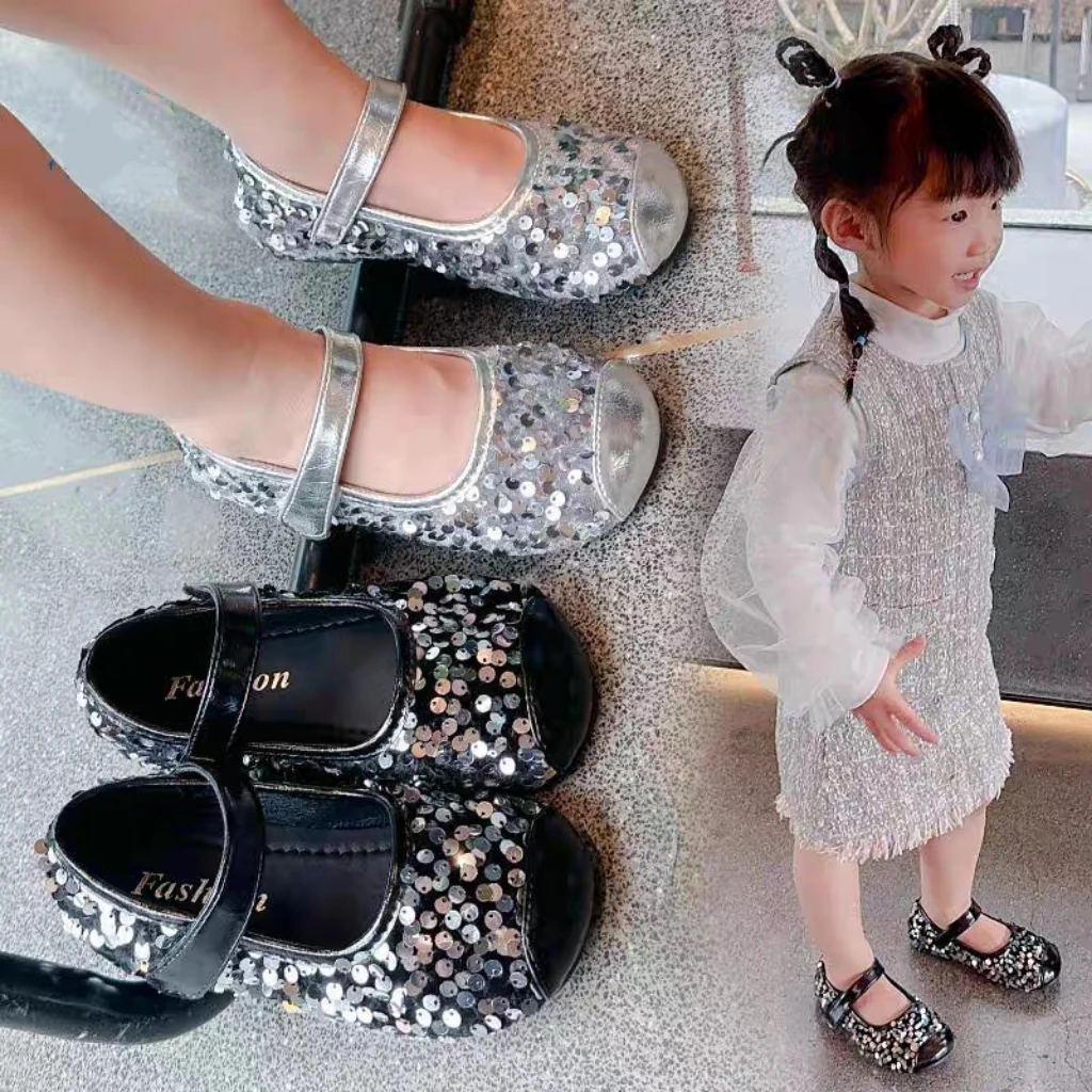 女童亮片公主鞋2025秋季新款儿童闪亮演出鞋小中大童小皮鞋890
