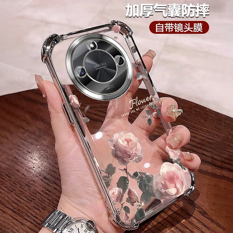 公主风适用荣耀X50手机壳女士气囊防摔套x50pro 透明全包镜头膜gt