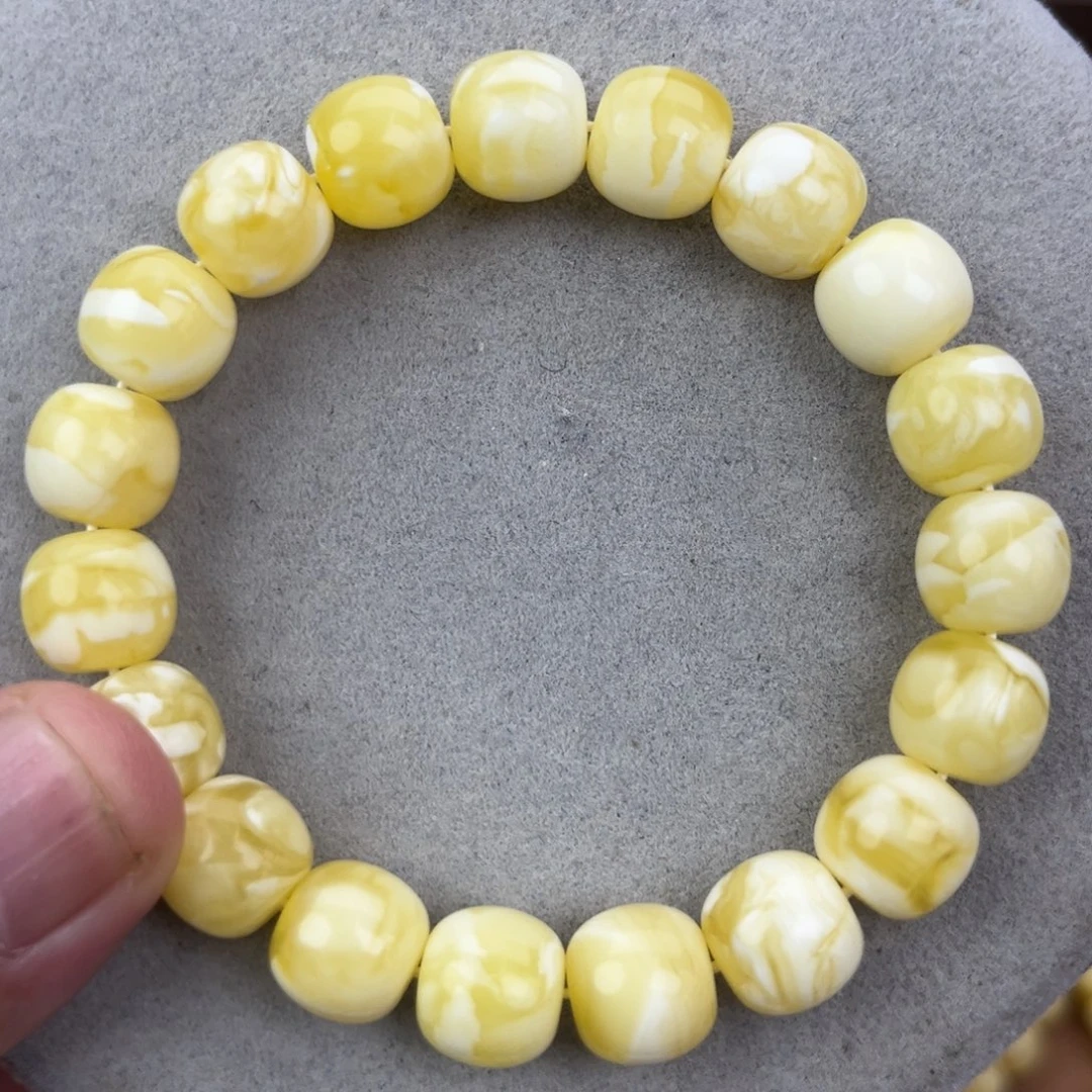 蜜蜡未镶嵌手串纯天然俄料瓷白花极限弧高桩11*10.2腕口18+