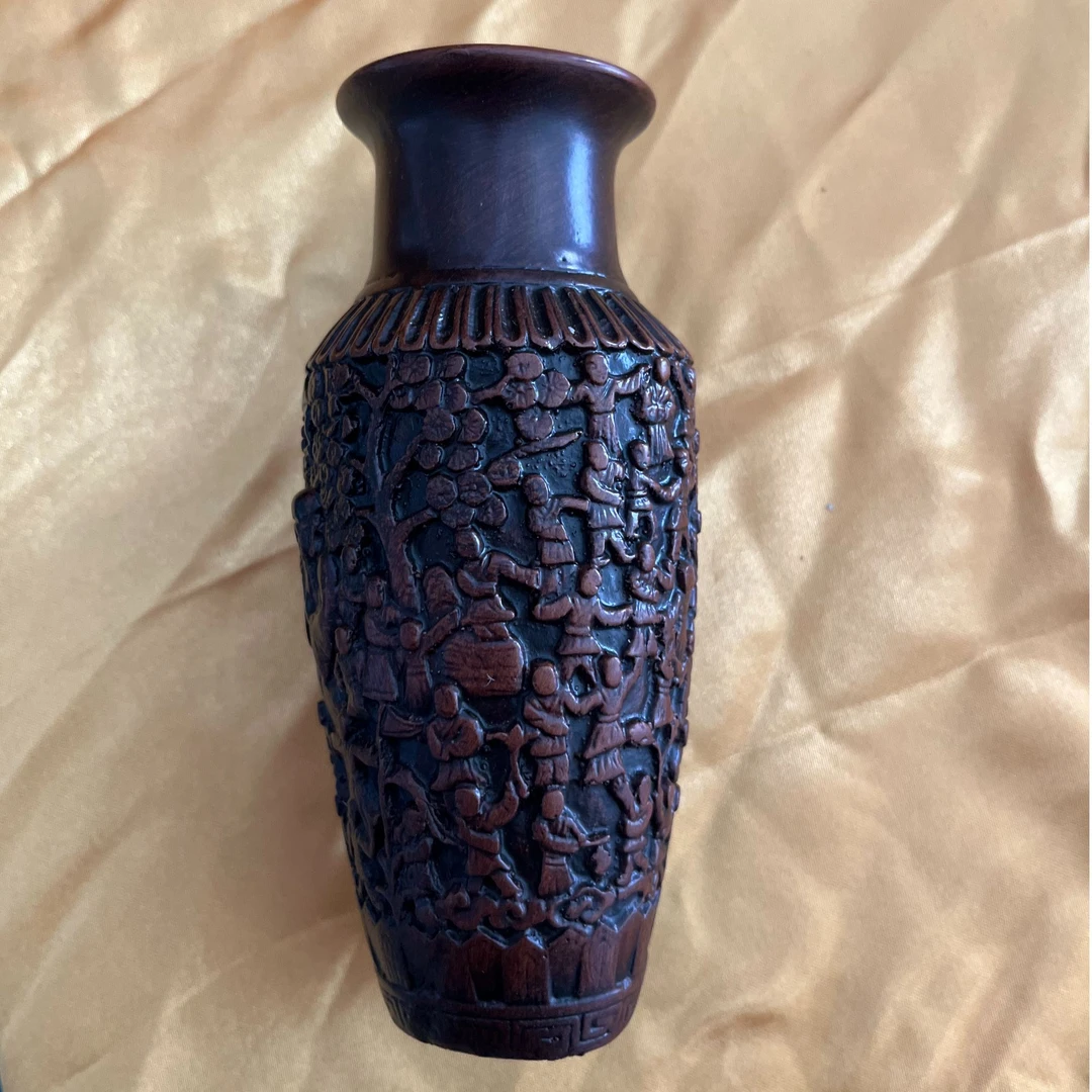 新人福利！小花瓶浮雕中式陶瓷家居摆件精美复古工艺品创意