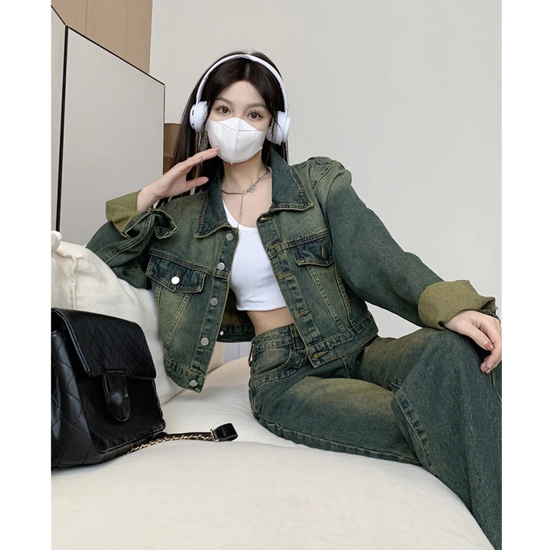 复古辣妹牛仔短外套女春秋新款时尚水洗牛仔夹克长袖上衣开衫百搭