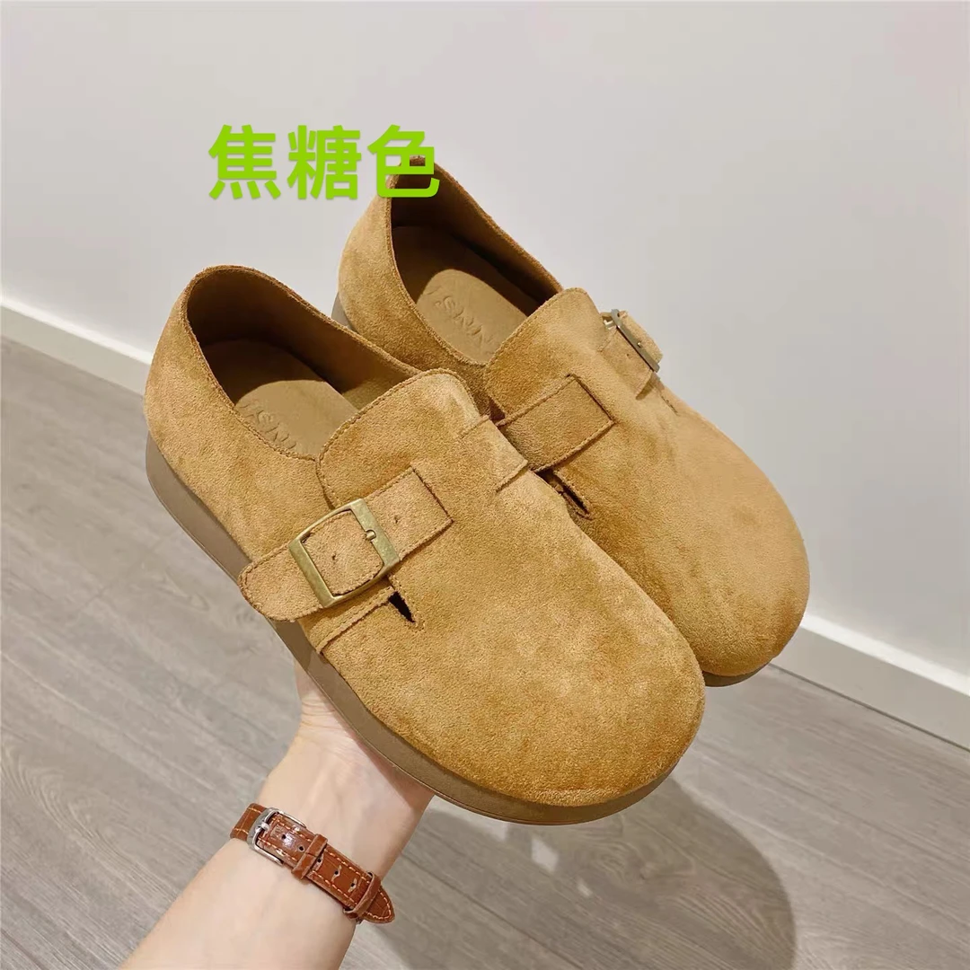 一脚蹬浅口平跟小皮匠01增高圆头皮带单鞋鞋子软底舒适平底鞋