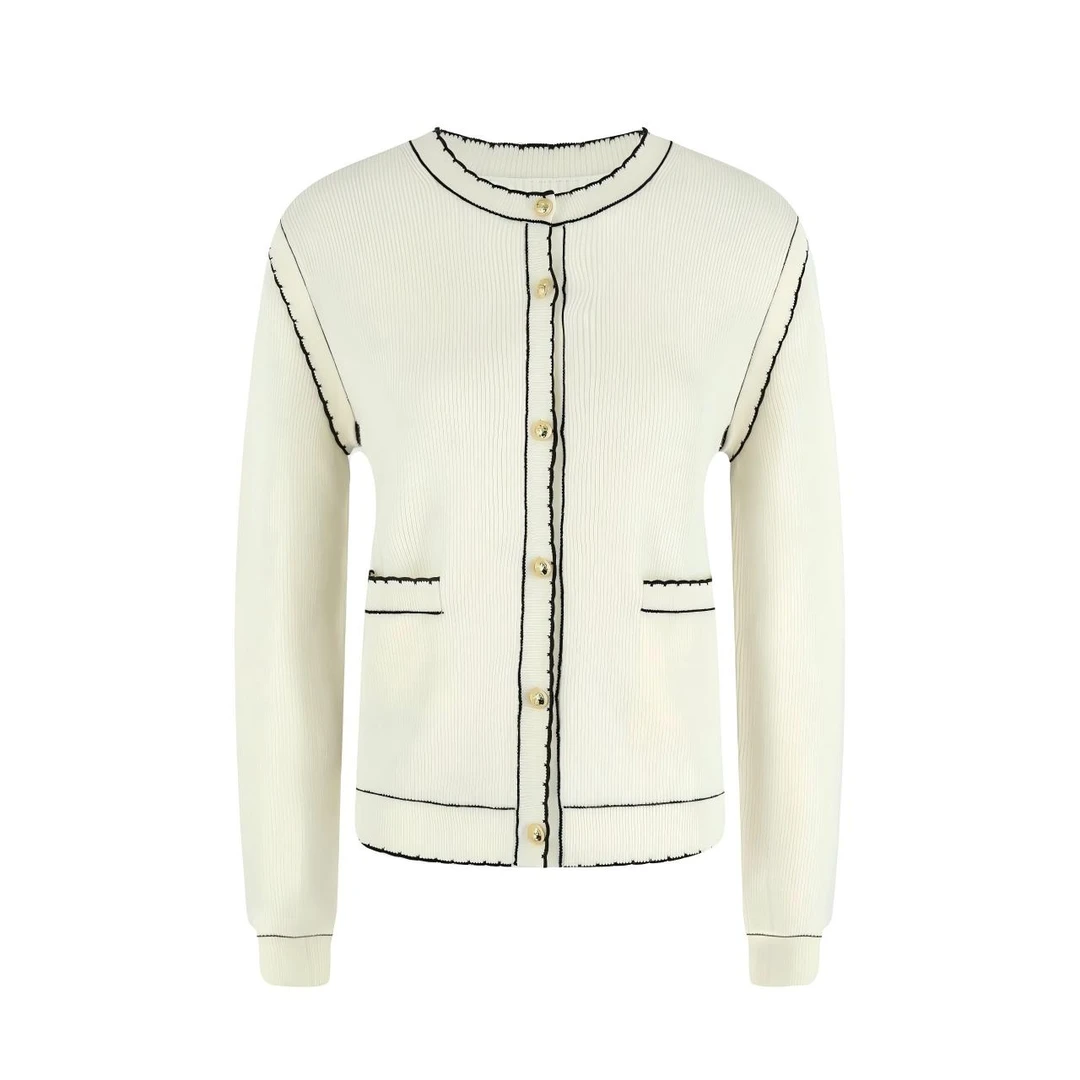 BOINIGAN长袖纯羊毛针织衫撞色设计师秋季开衫