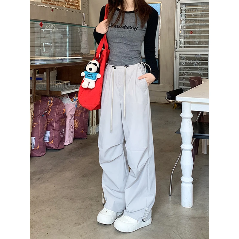 逃屿 直筒复古工装裤女休闲美式街头高腰垂感 不沾腿 宽松阔腿裤