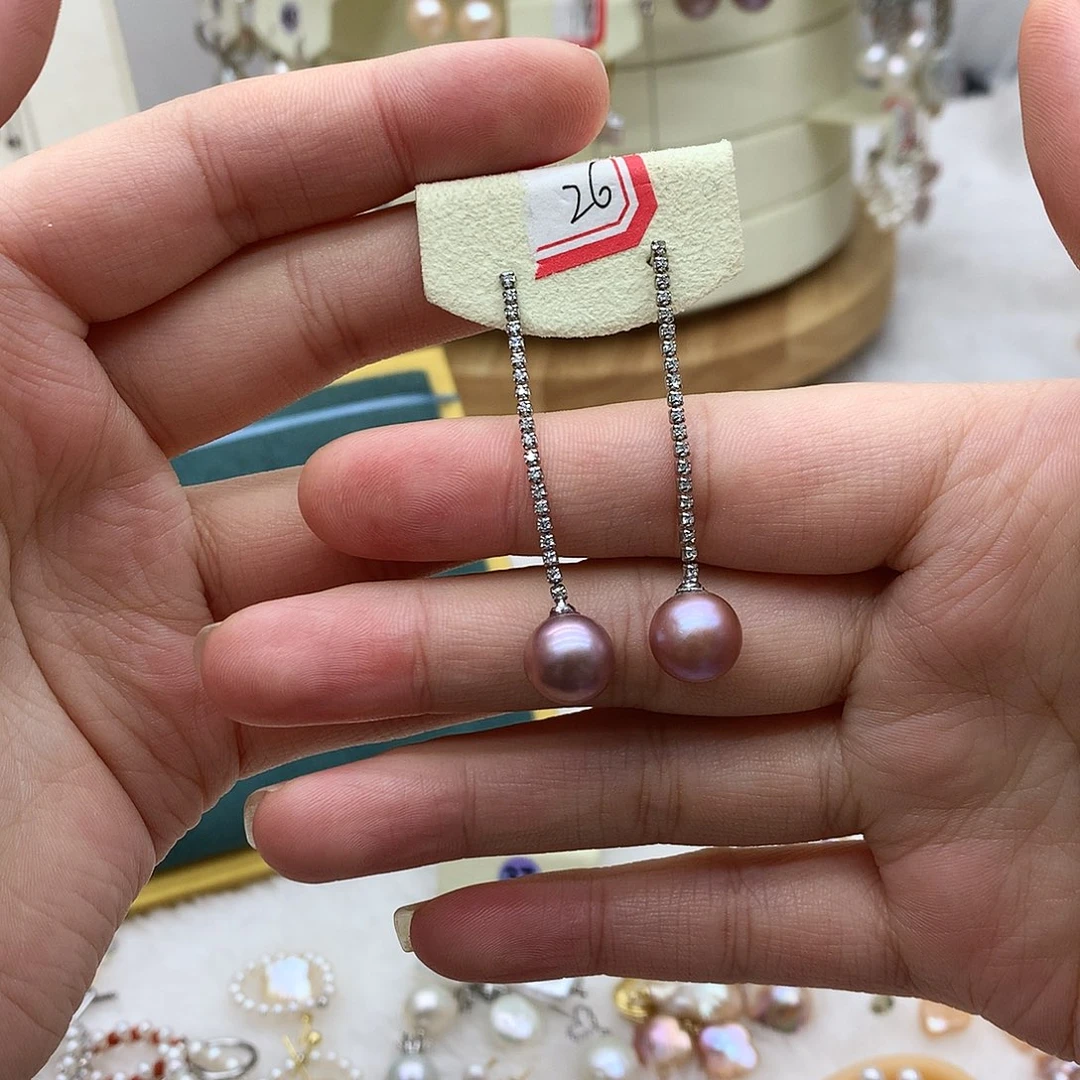 银S925镶嵌淡水珍珠耳饰微瑕