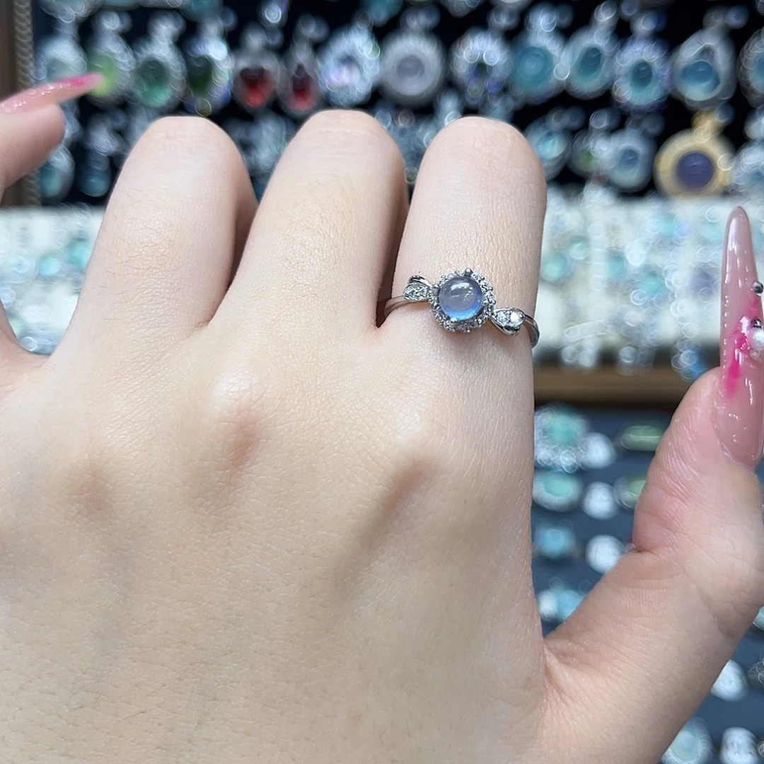 海蓝宝石戒指银S925镶嵌