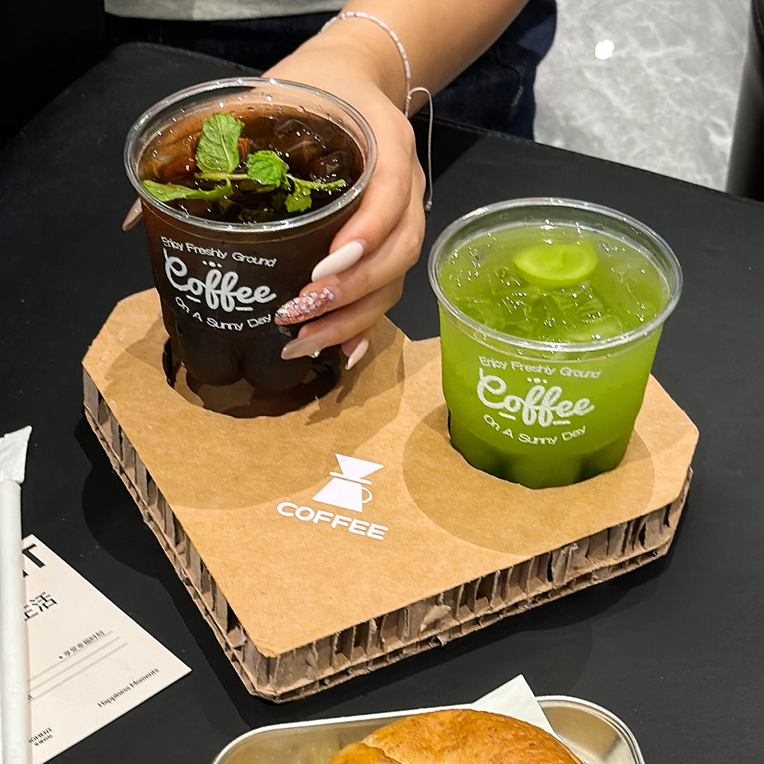 网红咖啡杯纸托盘一次性瓦楞双杯托蜂窝板饮品展示架展会活动定制