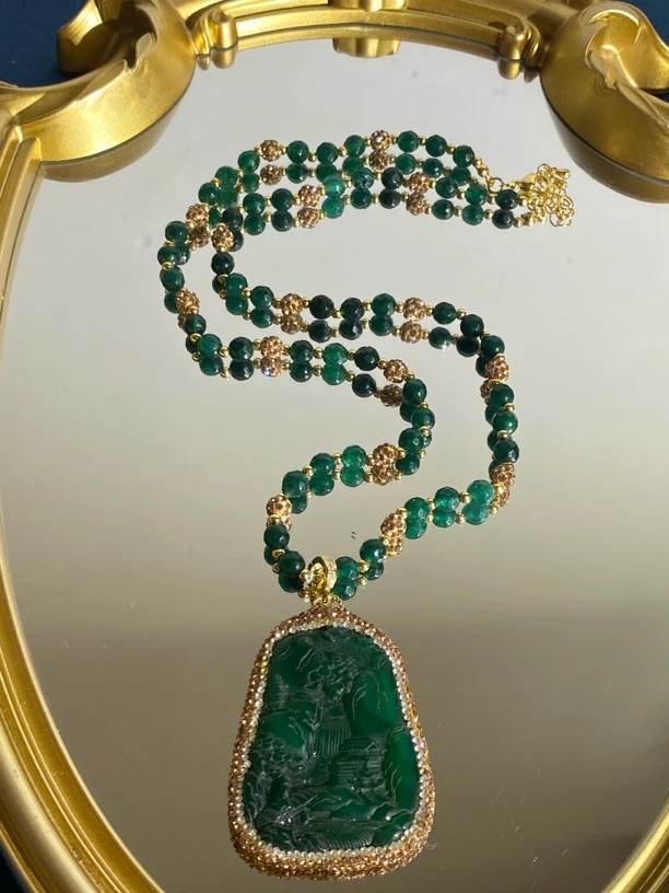 铜合金合成锆石项链 TTSD 绿色精雕工艺时尚百搭款项链 2522