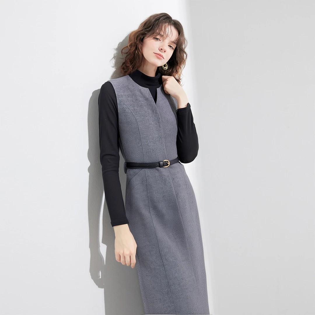 2026春款半高领针织内搭上衣气质修身连衣裙两件套套装女N611Z001