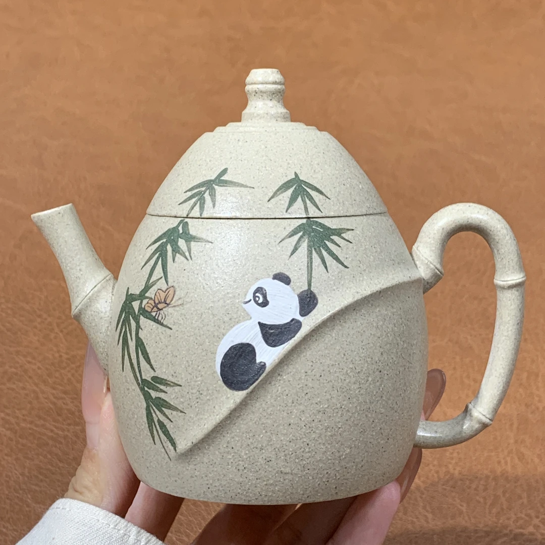 原矿羊脂白段泥与竹同乐180毫升半手工宜兴茶具紫砂壶181
