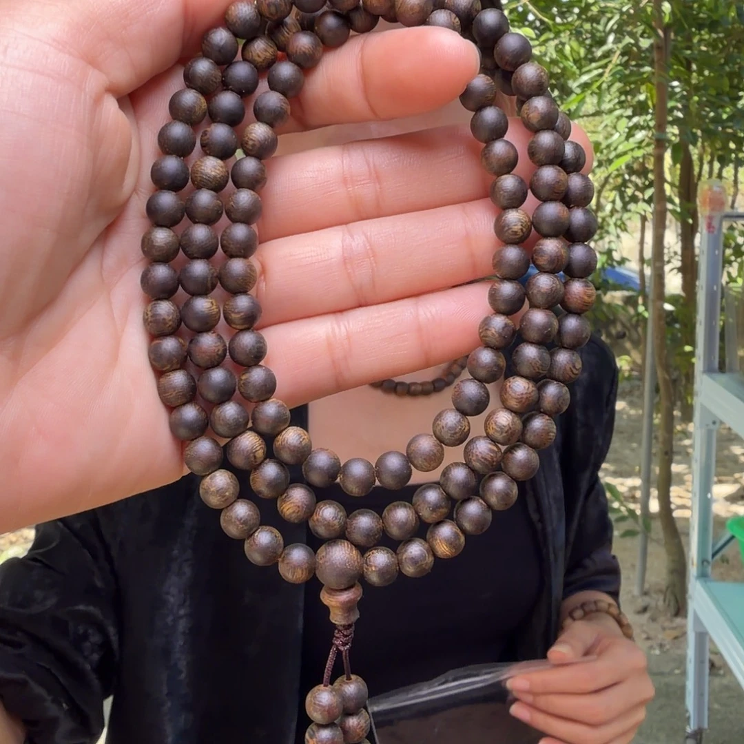沉香手串高山老料虎斑紫奇沉水圆珠多圈一条0.6mm