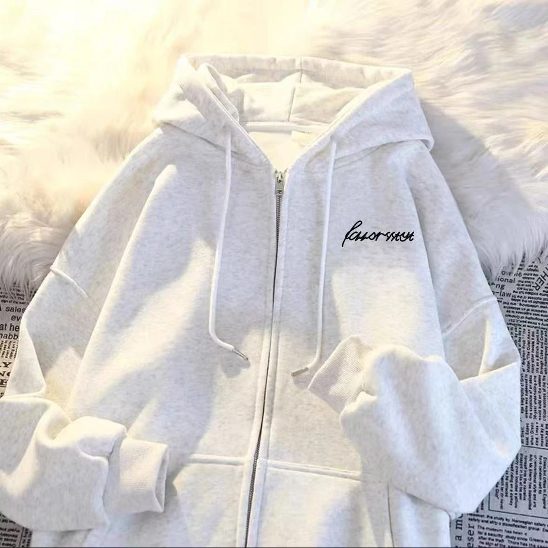 加大码300斤美式街头简约拉链卫衣男女秋冬新款宽松百搭开衫外套